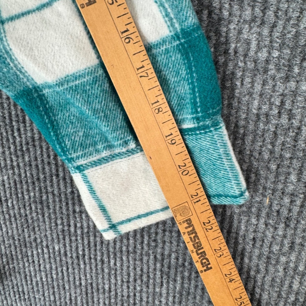 Women L Plaid Flannel Shacket Green White Oversized Button Up Grunge Cottagecore - Picture 6 of 9